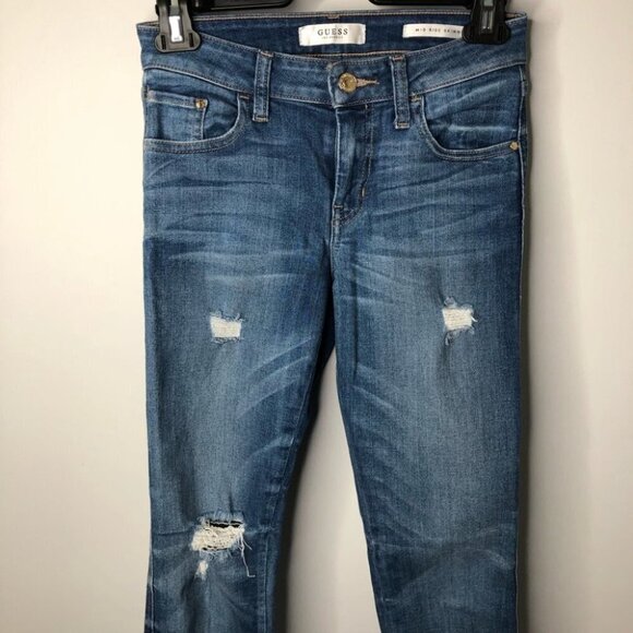 GUESS Distressed Mid-Rise Medium Wash Skinny  Jeans Size 24‎ - Picture 3 of 6